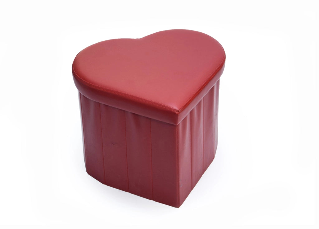 Pouf Contenitore Imbottito Pieghevole In Ecopelle Modello Coracao Cuore Rosso