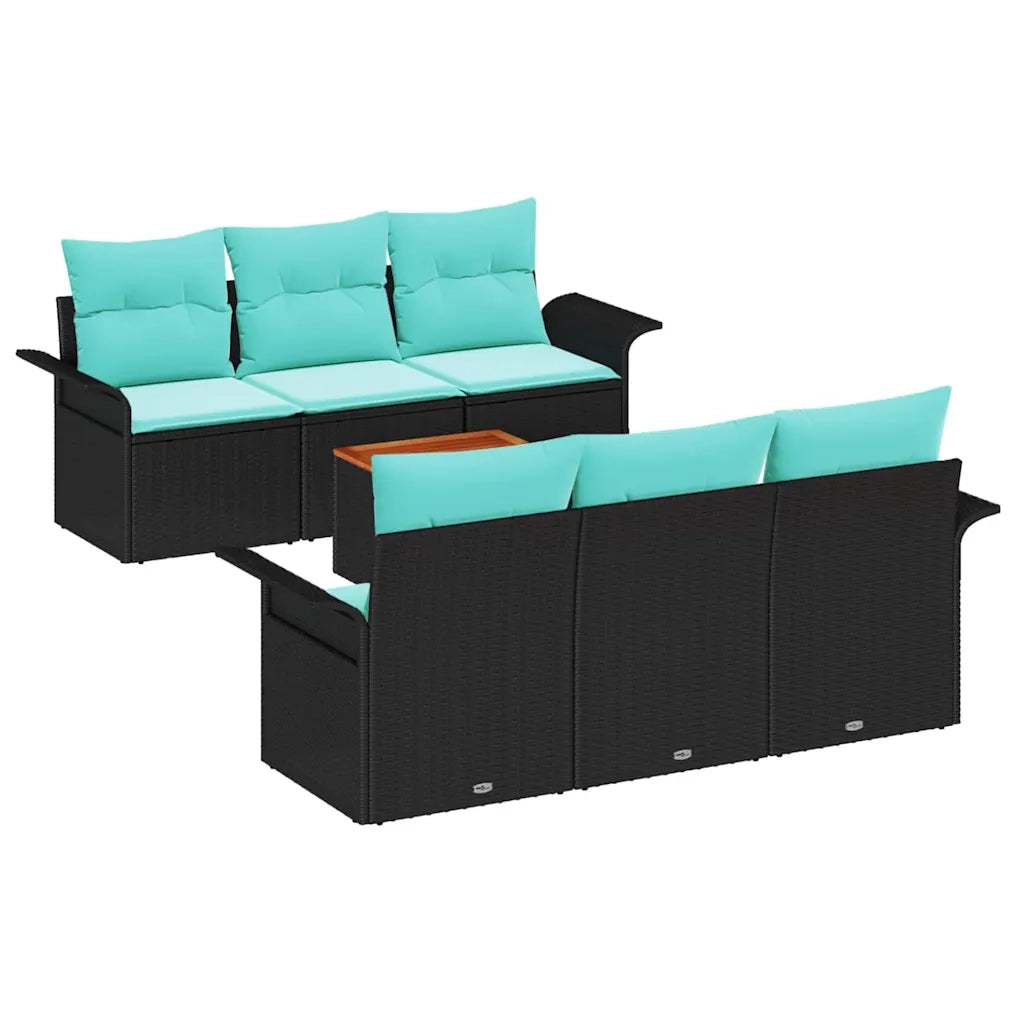 Set Divano da Giardino 7 pcs Nero e Turchese polyrattan