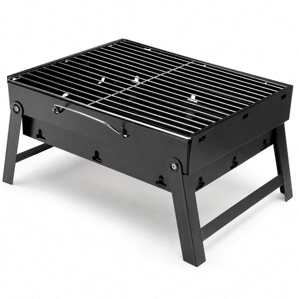 Barbecue A Carbone Portatile Pieghevole BBQ Con Griglia In Metallo Struttura Resistente Maniglia Integrata E Ventilazione Laterale 45.5 x 29.5 x 23 Cm Nero