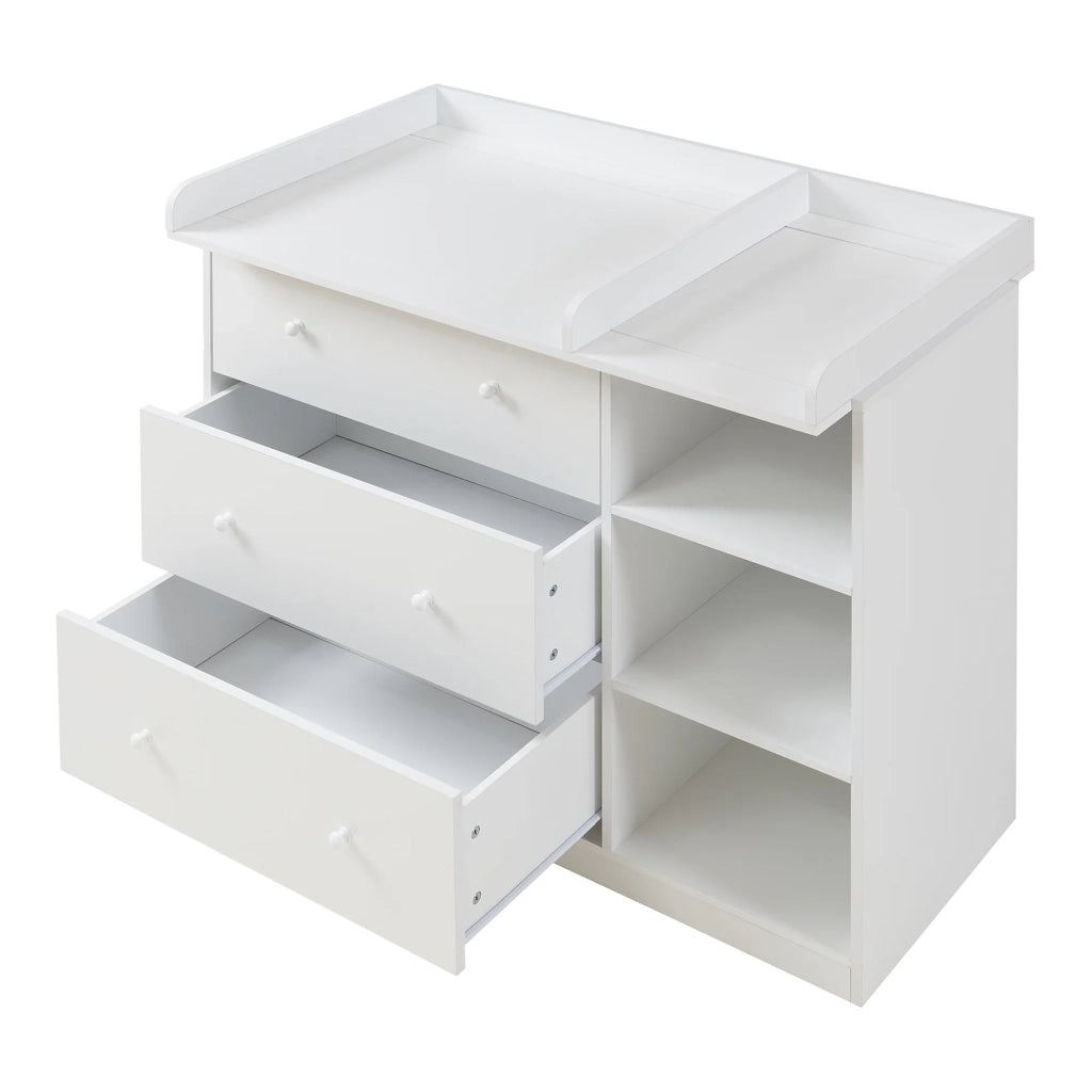 Cassettiera pratico mobile contenitore per ingresso soggiorno o spogliatoio con fasciatoio in MDF bianco 03_0009321