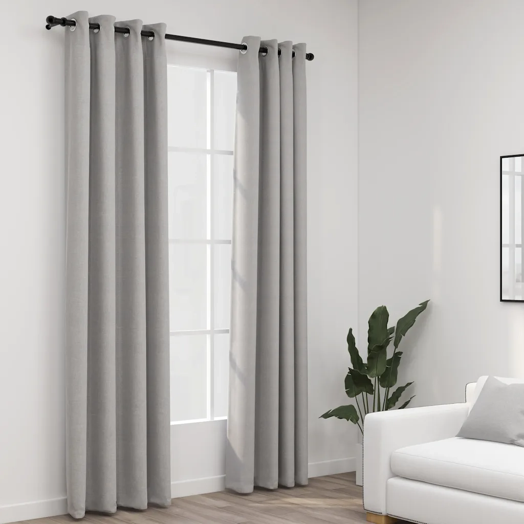 Tende Oscuranti | Tende Blackout Effetto Lino con Occhielli 2 pz 140x245cm Grigio
