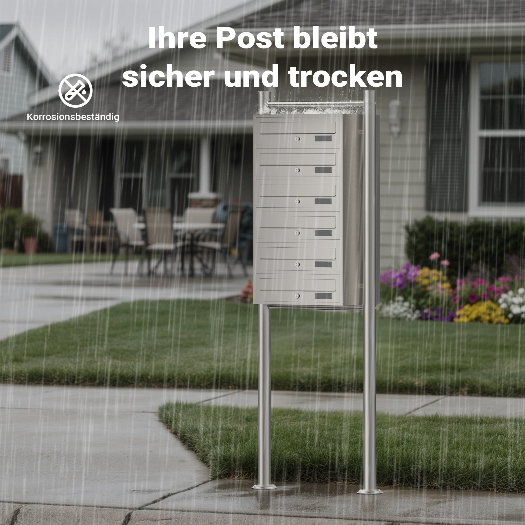 Cassetta postale condominiale autoportante 6 posti, acciaio inox, 1 modulo, 556 x 270 x 1500 mm