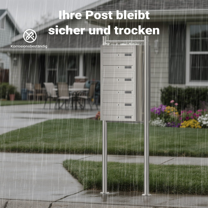 Cassetta postale condominiale autoportante 6 posti, acciaio inox, 1 modulo, 556 x 270 x 1500 mm