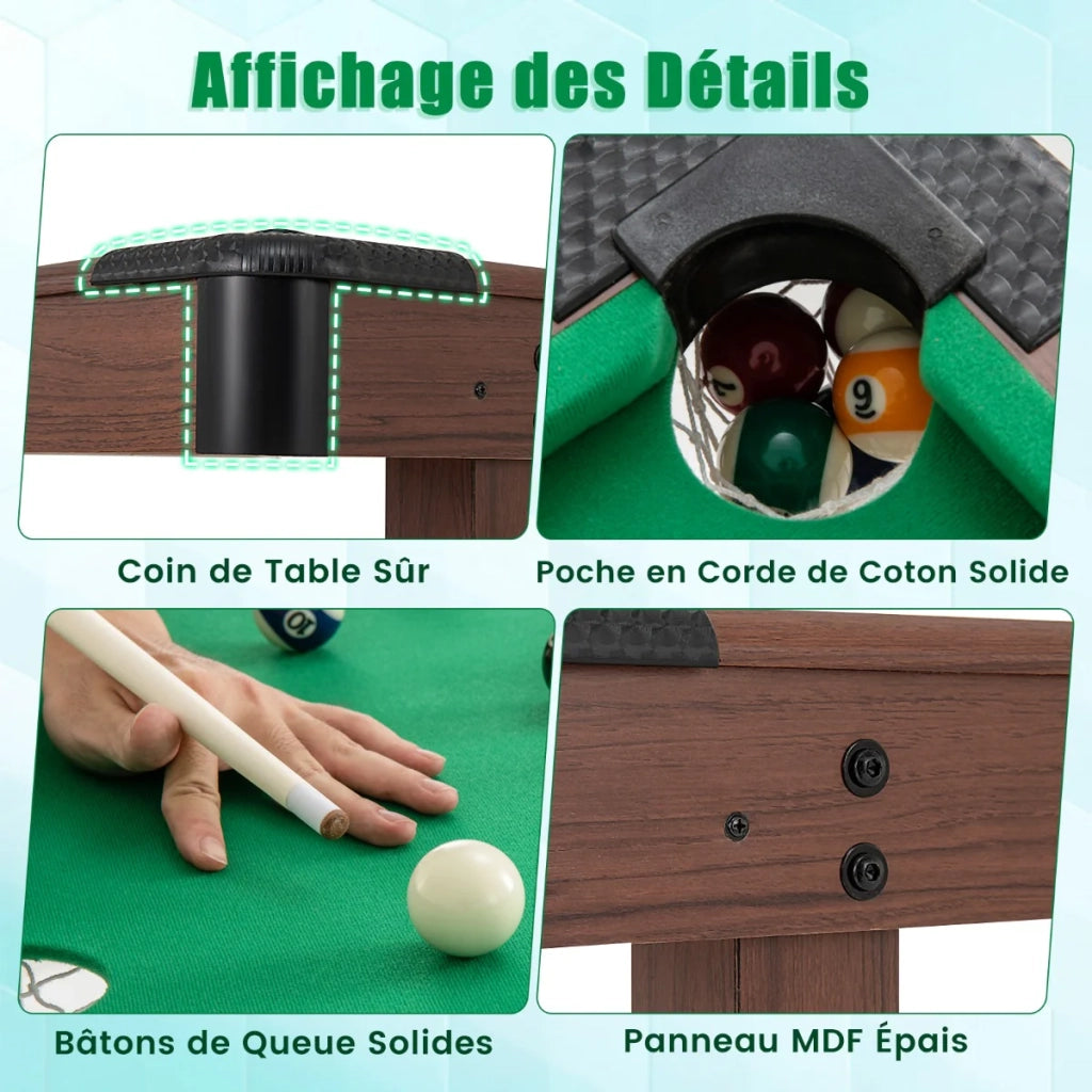 Tavolo da biliardo compatto da 122 x 61 x 76 cm con accessori completi design moderno in velluto verde MDF 20_0013903