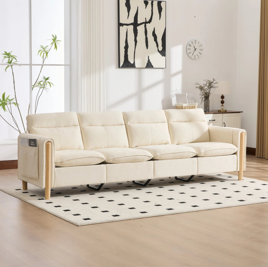 Divano modulare 4 posti con 2 pouf contenitore in ciniglia beige HOMVRA