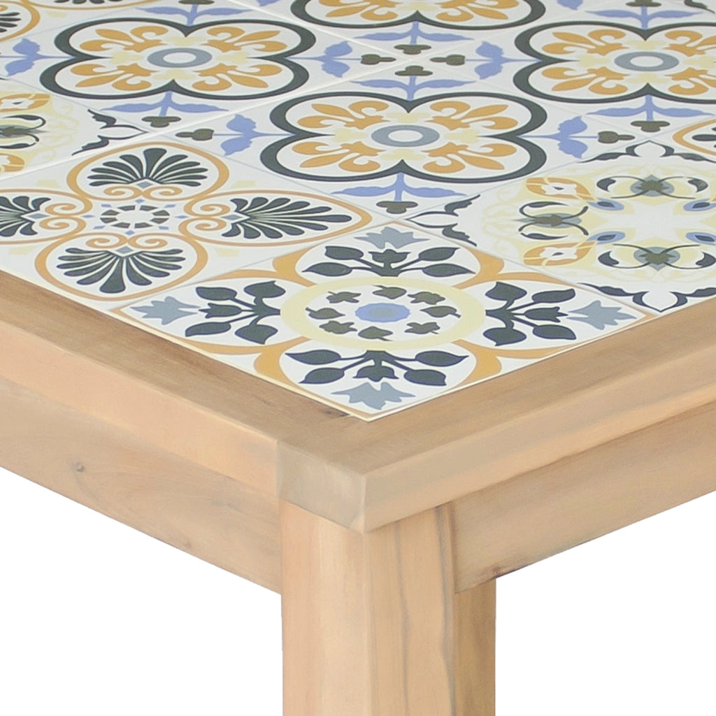 Tavolo e sedie da giardino FARO a 4 posti in acacia e ceramica