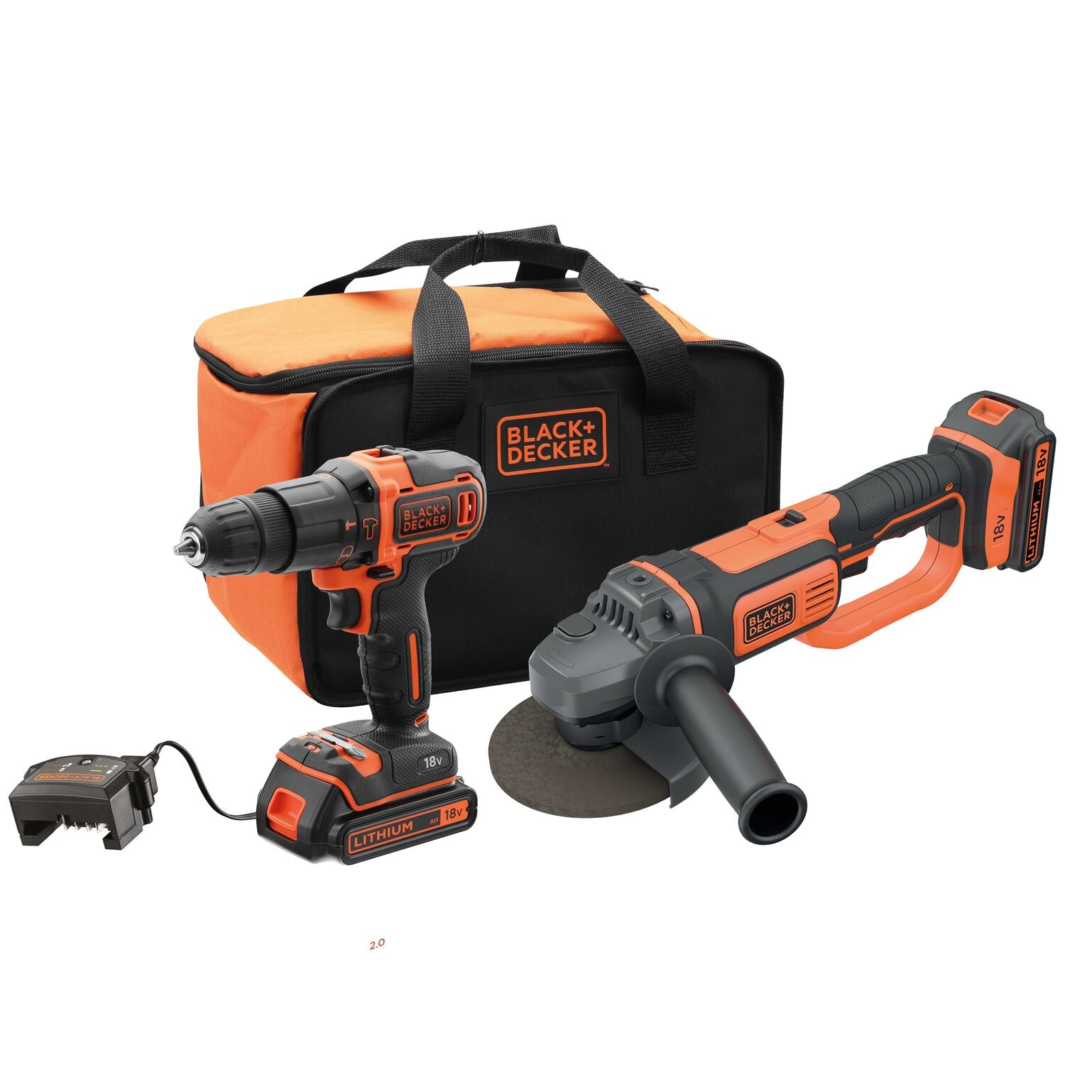 Black+Decker BCK24D2S – Kit a batteria 18V con trapano e smerigliatrice