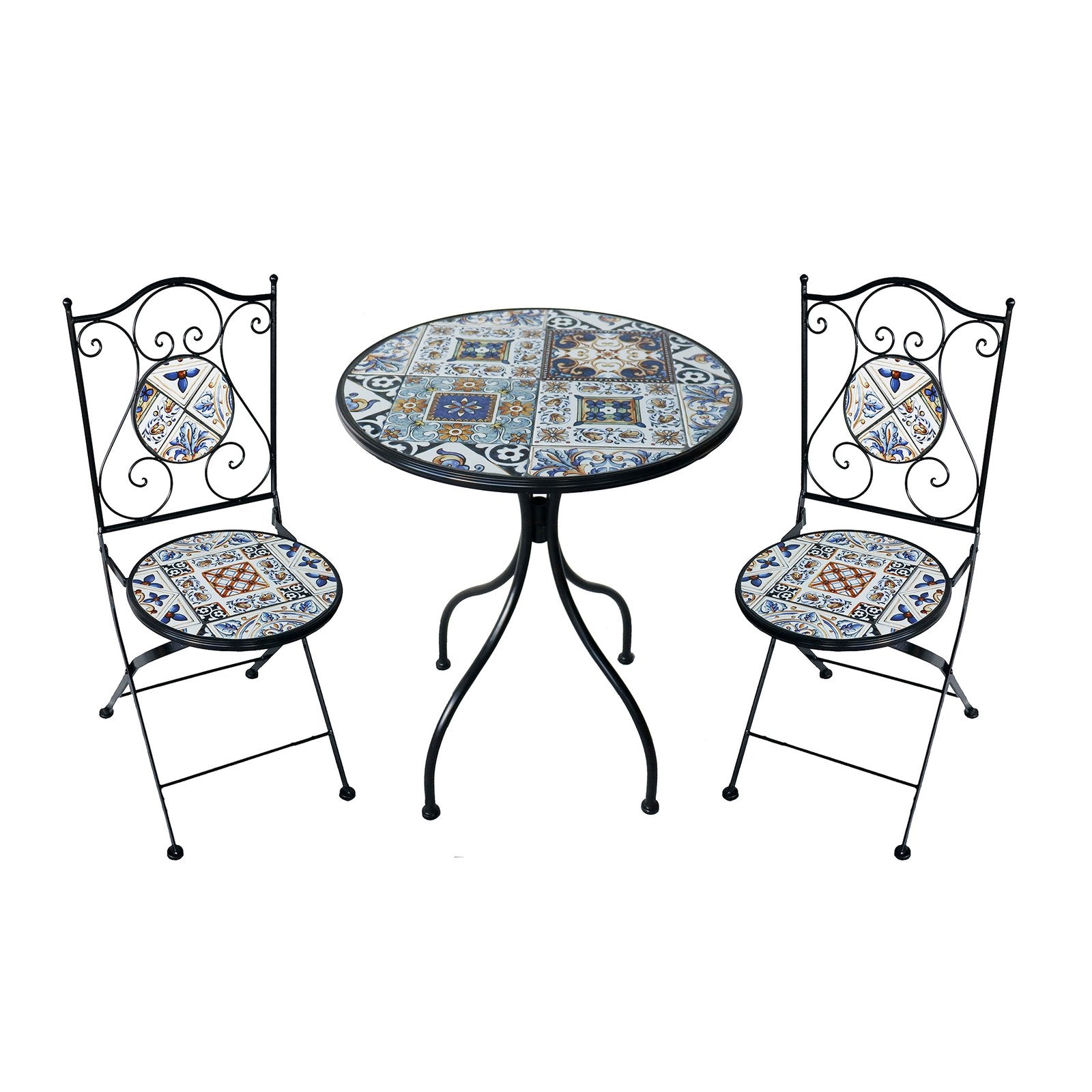 Set tavolo e sedie da giardino in acciaio e mosaico - HELENE