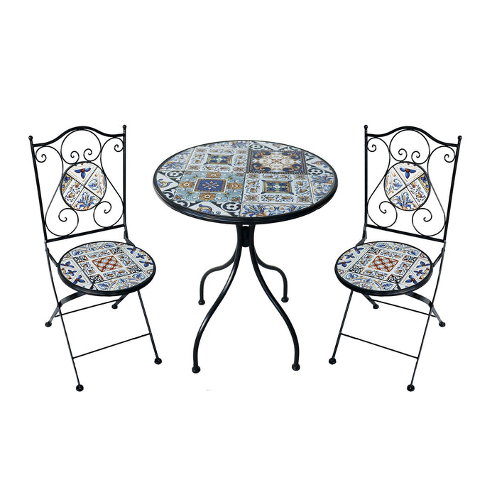Set tavolo e sedie da giardino in acciaio e mosaico - HELENE