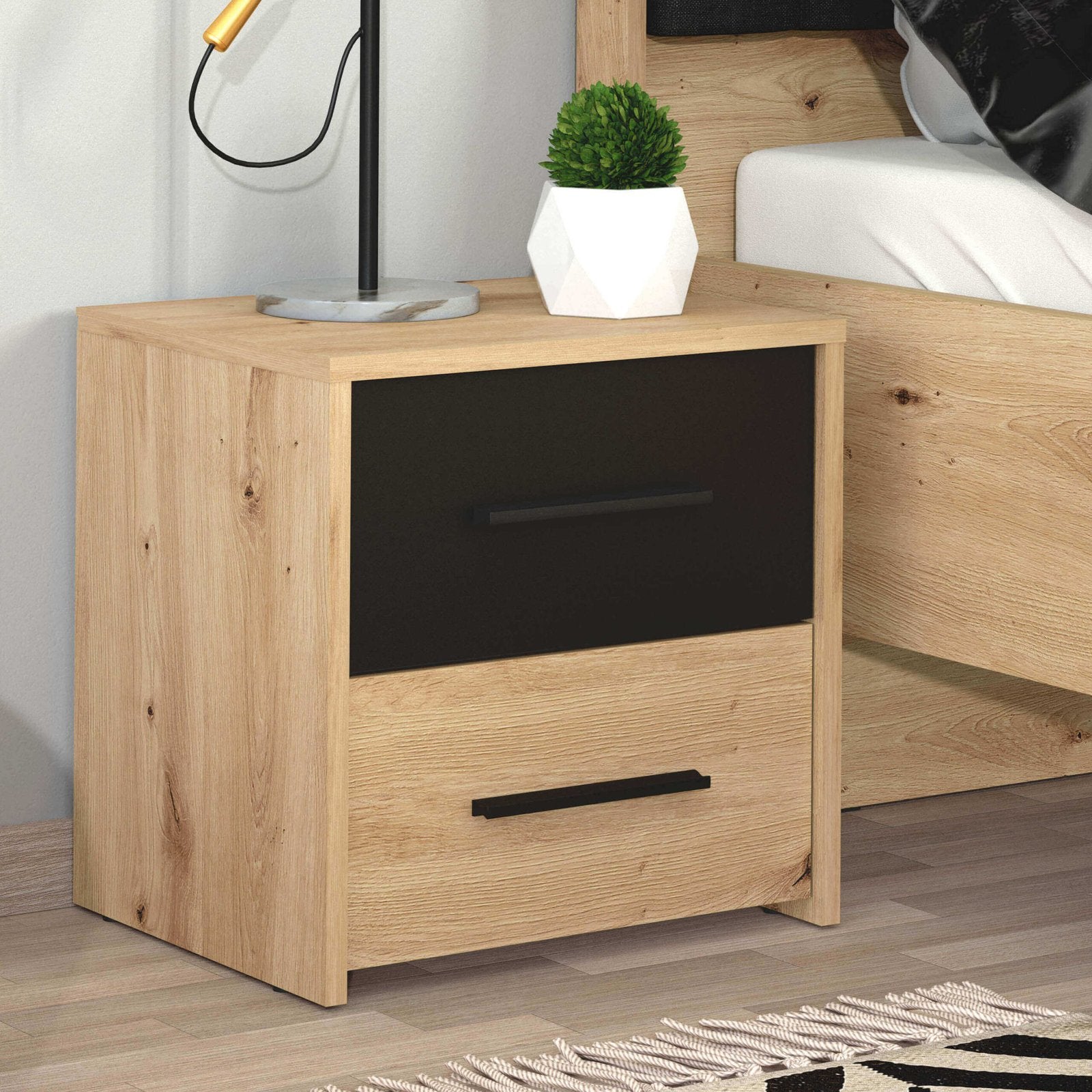 comodino due cassetti moderno minimal in legno cm 42x33 2x42 1 h - TIMBER