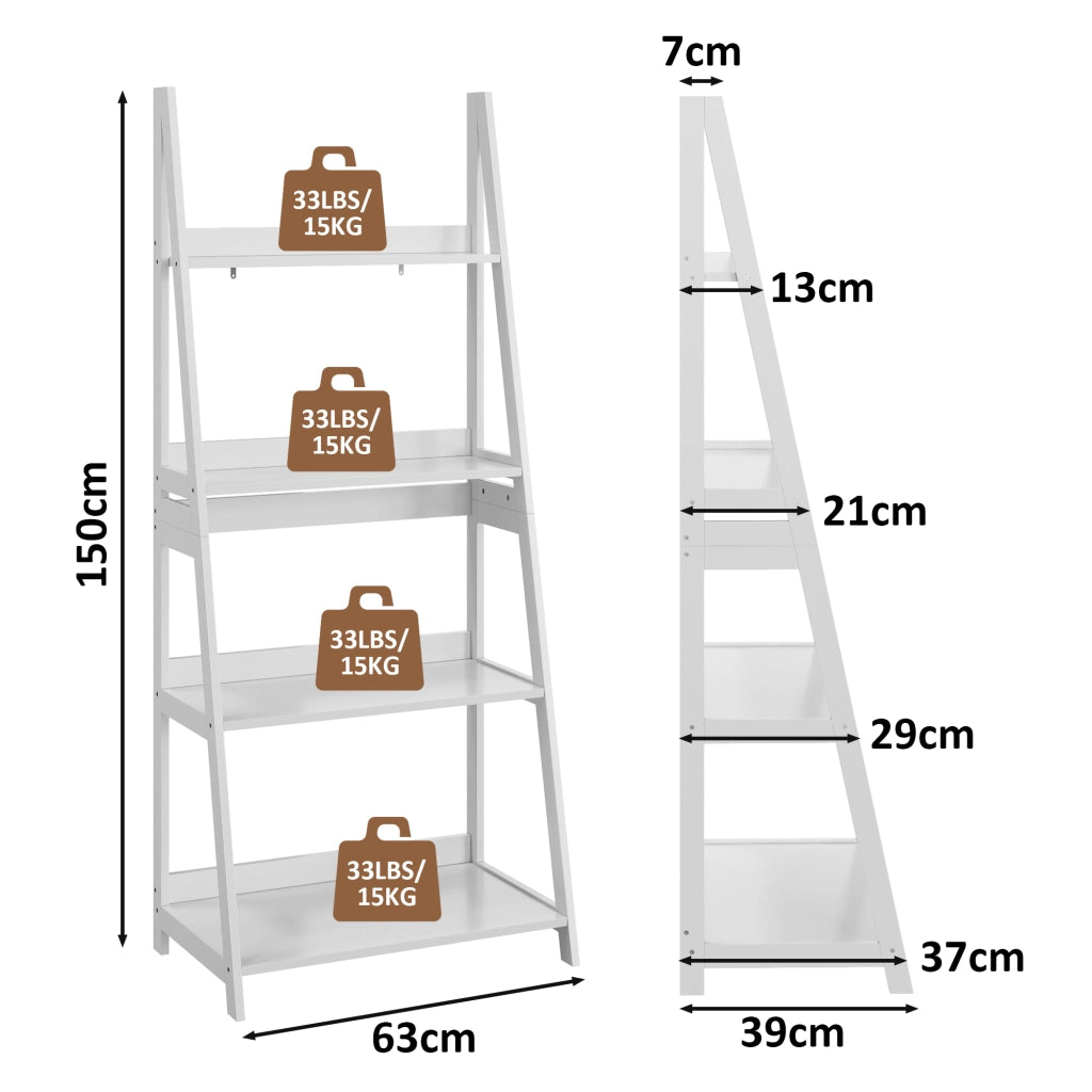 Libreria a scala con 4 ripiani e antiribaltamento - per studio - 86×47×13 cm - bianco