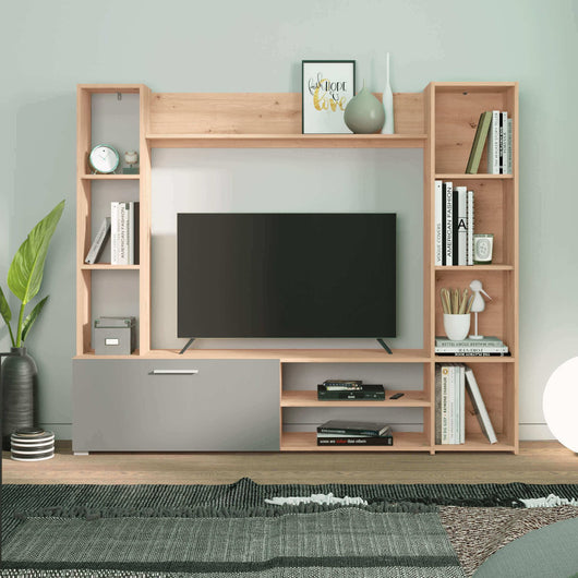 parete attrezzata soggiorno un anta moderna minimal in legno cm 185 5x35x155 5 h - KRASTY