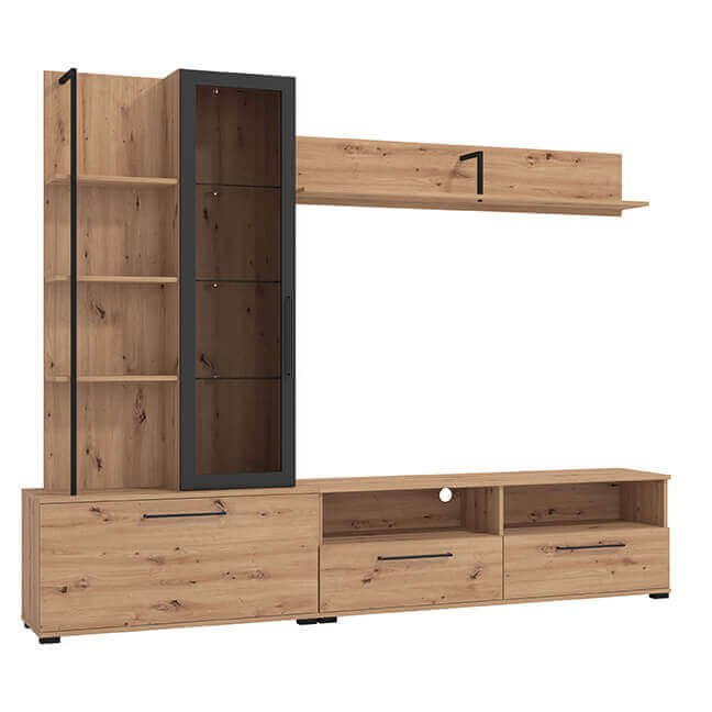parete attrezzata con anta vetrina e due cassetti moderna minimal in legno cm 229 5x35x182 5 h - GRACE