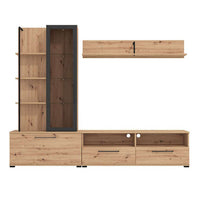 parete attrezzata con anta vetrina e due cassetti moderna minimal in legno cm 229 5x35x182 5 h - GRACE