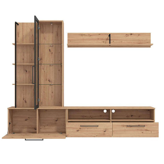 parete attrezzata con anta vetrina e due cassetti moderna minimal in legno cm 229 5x35x182 5 h - GRACE