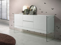 Credenza in legno bianco e vetro temperato
