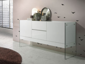 Credenza in legno bianco e vetro temperato