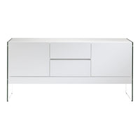 Credenza in legno bianco e vetro temperato