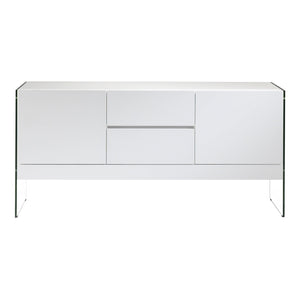 Credenza in legno bianco e vetro temperato