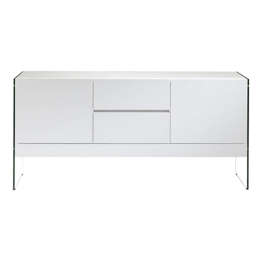 Credenza in legno bianco e vetro temperato