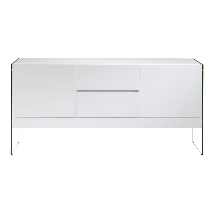 Credenza in legno bianco e vetro temperato