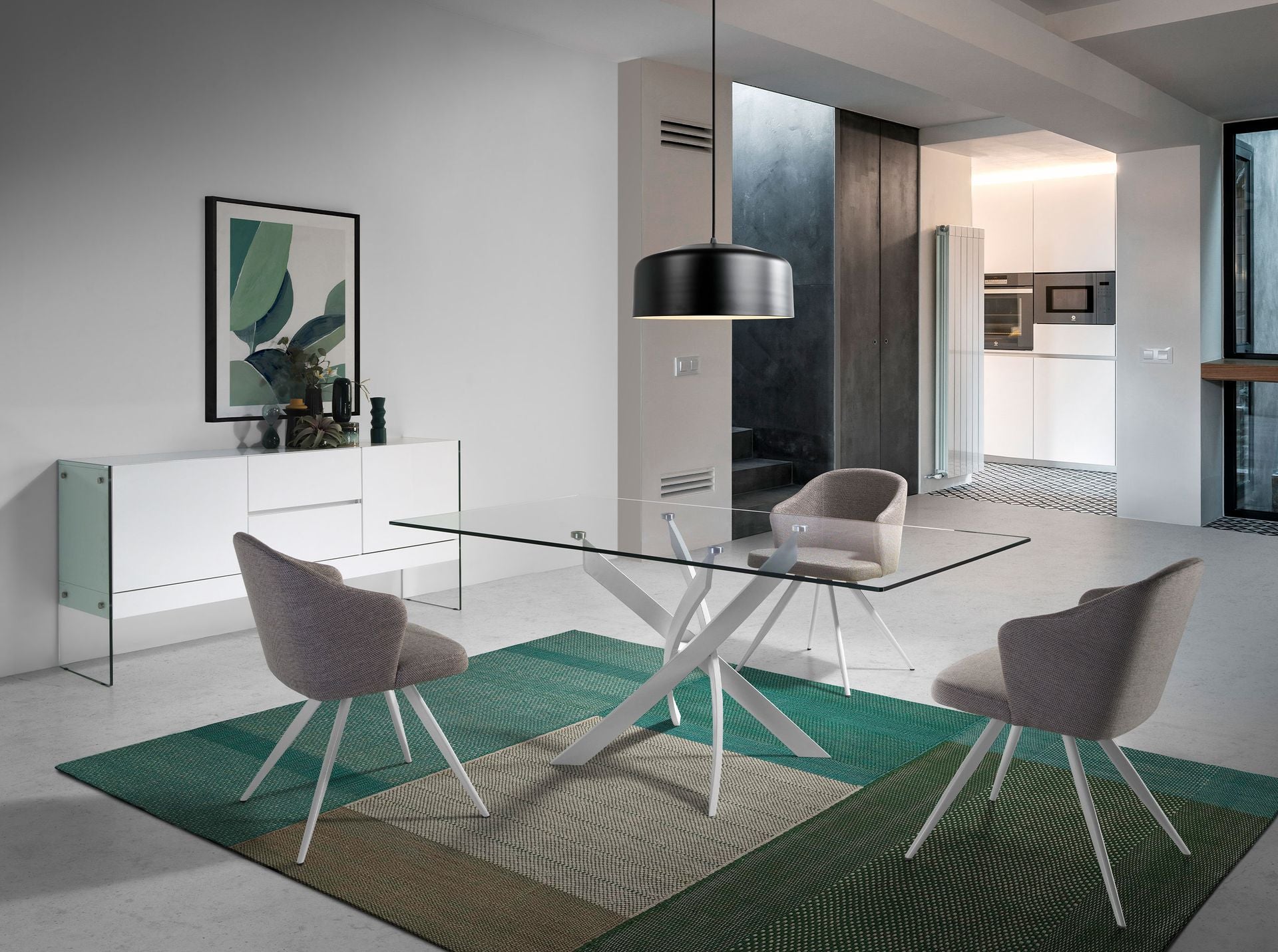 Credenza in legno bianco e vetro temperato