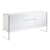 Credenza in legno bianco e vetro temperato