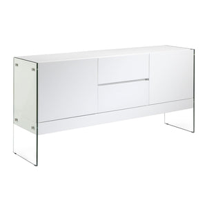 Credenza in legno bianco e vetro temperato