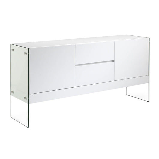 Credenza in legno bianco e vetro temperato