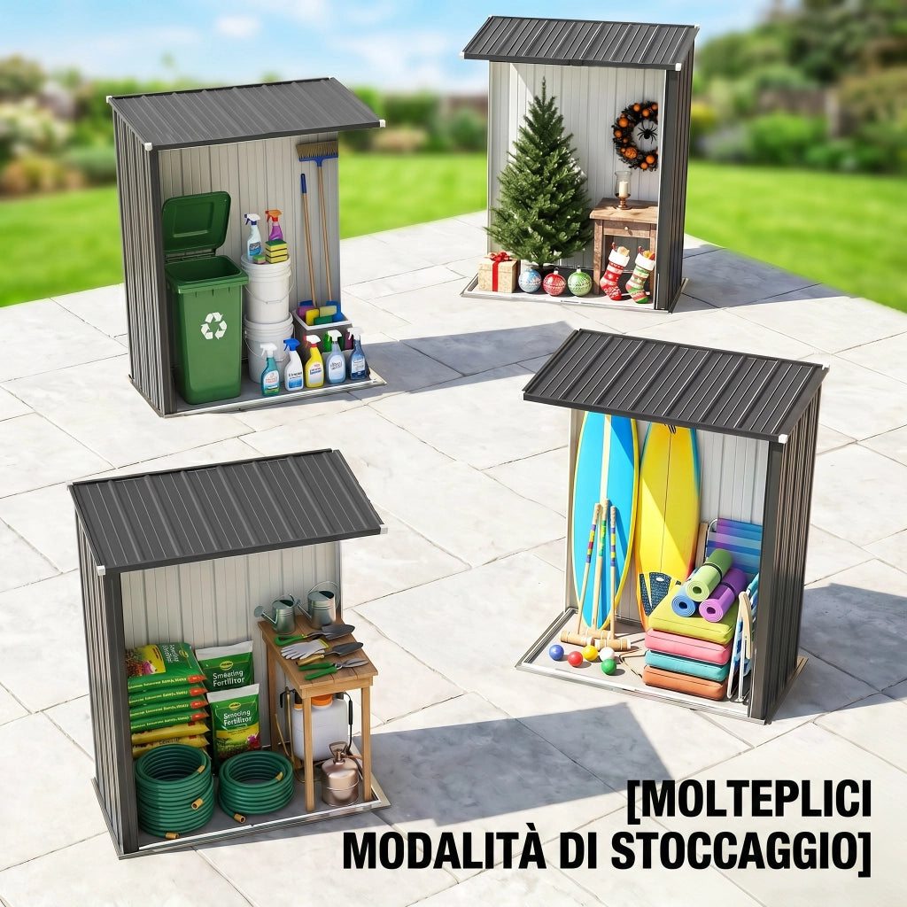 Casetta Porta Attrezzi Giardino ¨C Xylo ¨C Lamiera Acciaio con Serratura 161.5x94.5x196cm Nero