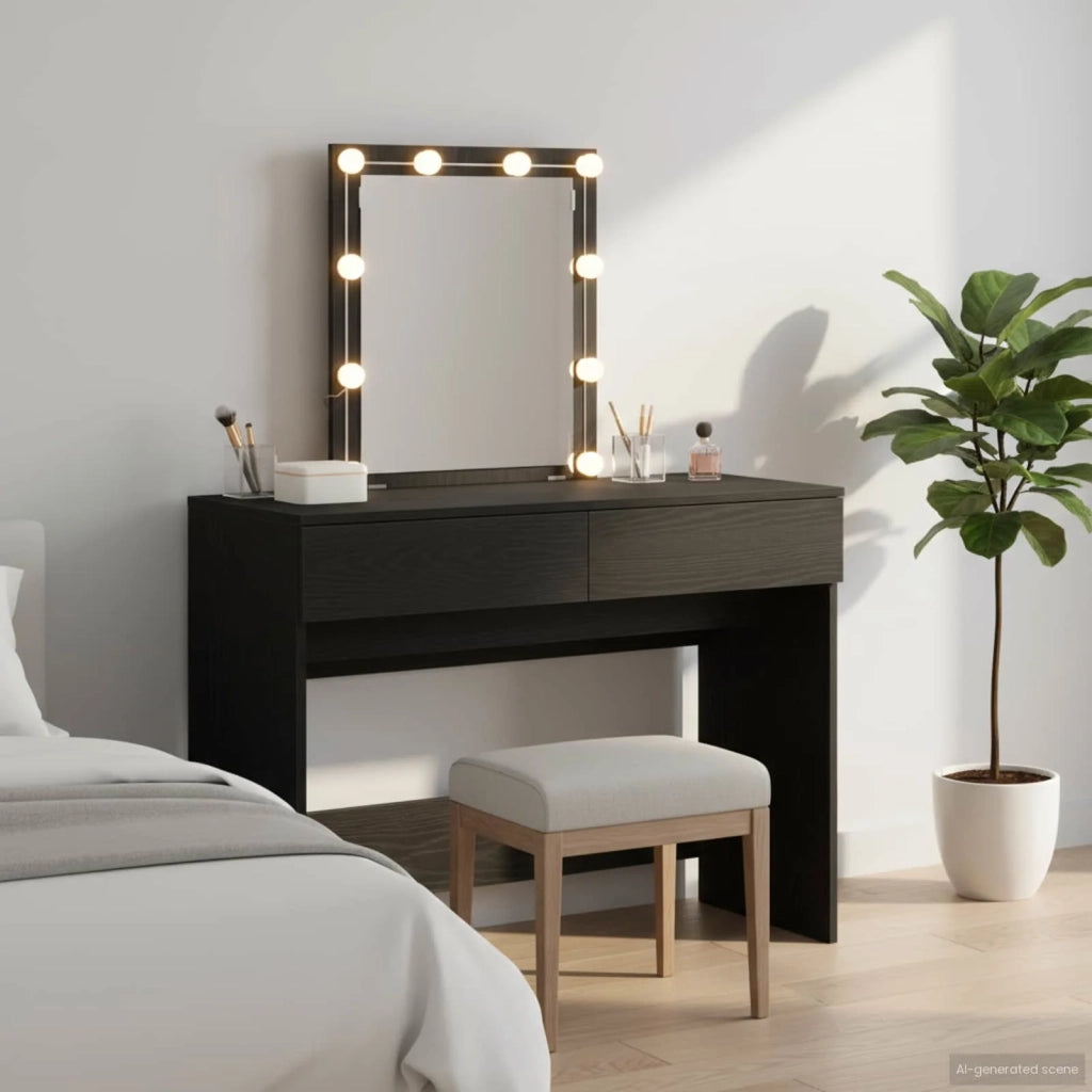 Toeletta | Tavolo da Trucco con cassetto Rovere Nero 100 x 40 x 130 cm