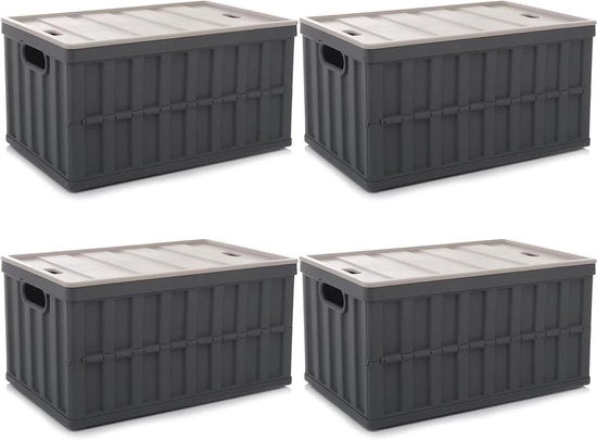 Set a 4 vie di contenitori da 64 litri con coperchio pieghevole - grigio