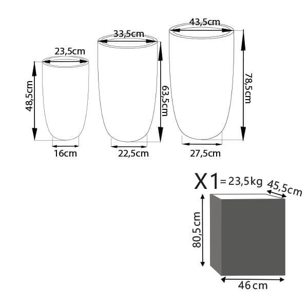 Set di 3 vasi in Fibra di argilla cm 44x43x79 - ELTON