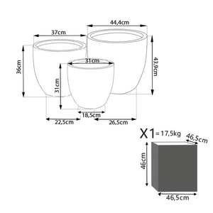 Set di 3 vasi in Fibra di argilla cm 45x45x43 - LEN