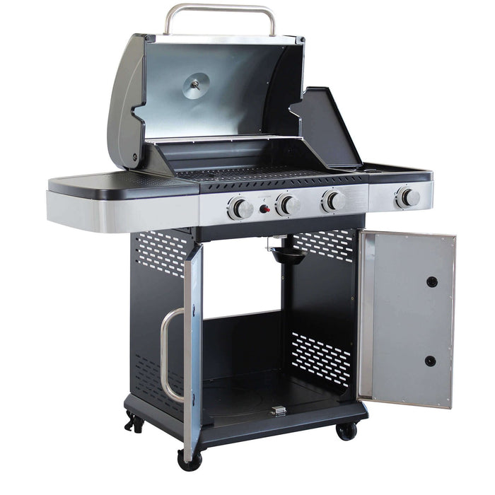 Barbecue a gas Inox 3 fuochi + 1 in Acciaio cm 122x57x112 - ANGUS