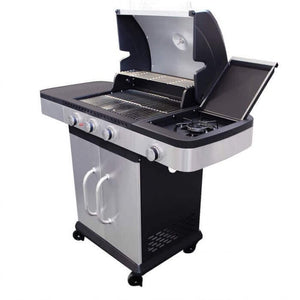 Barbecue a gas Inox 3 fuochi + 1 in Acciaio cm 122x57x112 - ANGUS