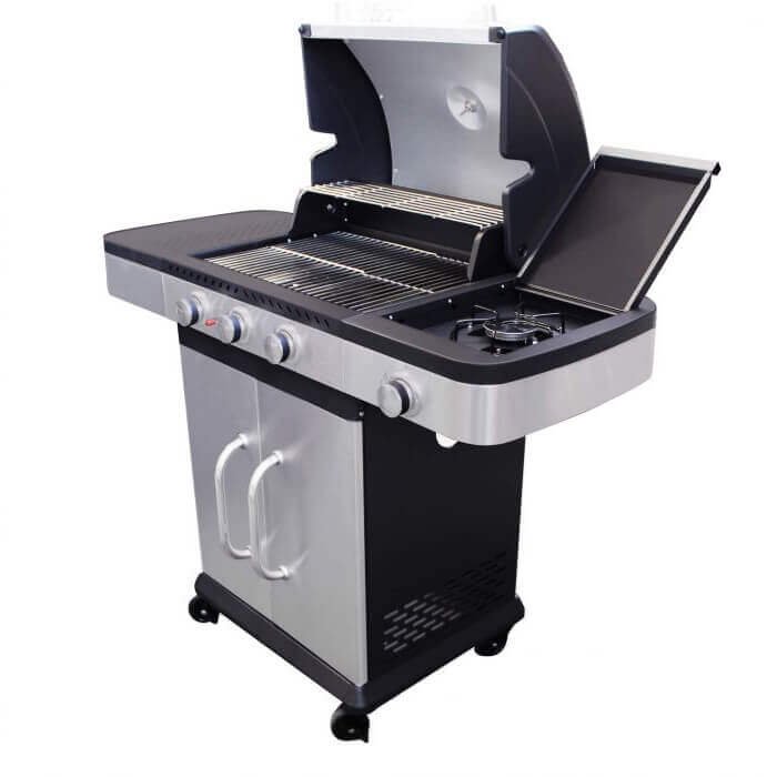 Barbecue a gas Inox 3 fuochi + 1 in Acciaio cm 122x57x112 - ANGUS
