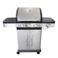 Barbecue a gas Inox 3 fuochi + 1 in Acciaio cm 122x57x112 - ANGUS