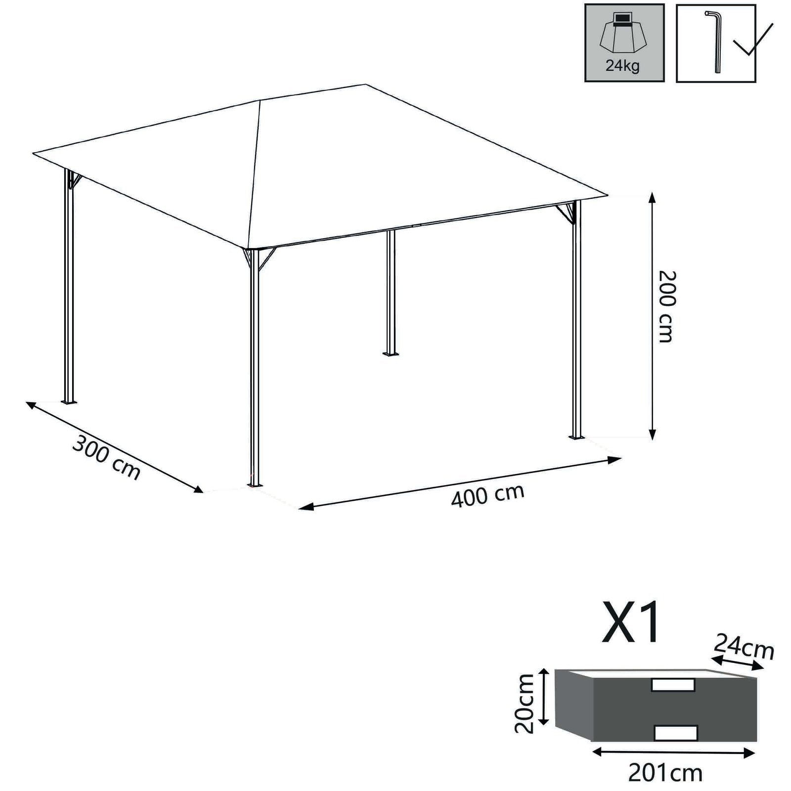 Gazebo da Giardino 3x4 con pareti laterali in acciaio poliestere - LOUIE
