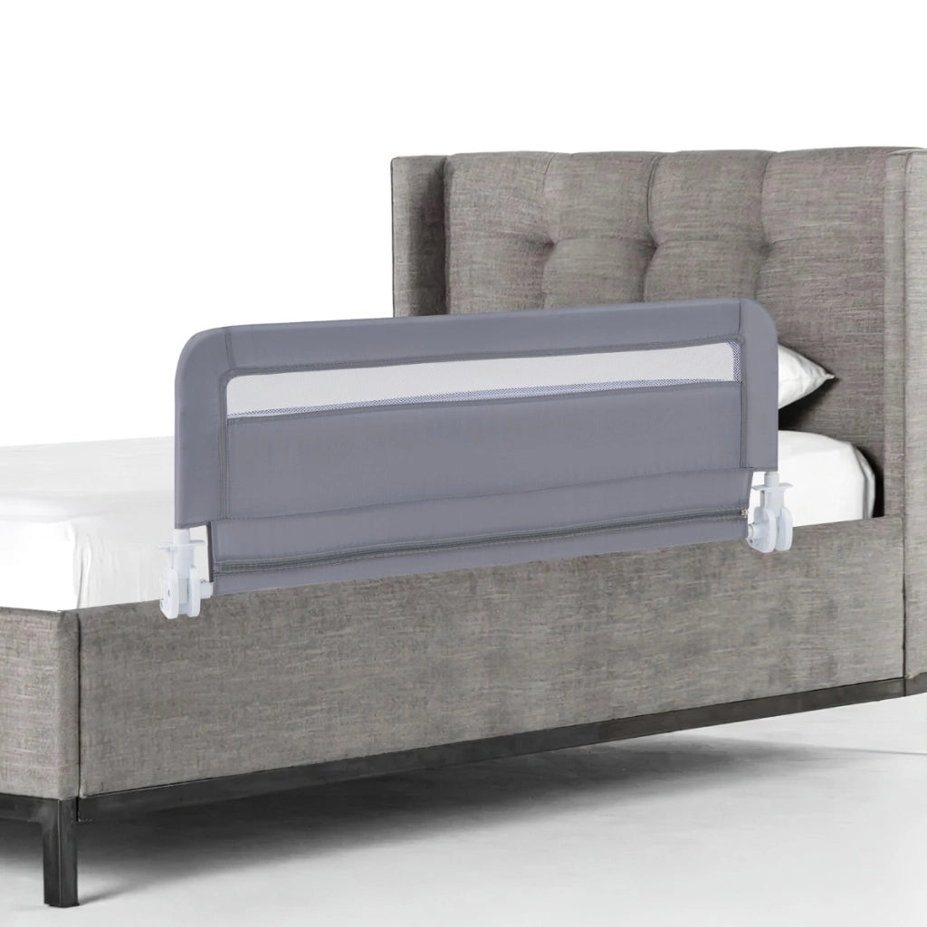 Sponda letto pieghevole con copertura rimovibile di sicurezza per culla, Sponda letto a ribalta per bambini Grigio-Barriere letto
