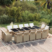 Set da Pranzo per Giardino 15pz con Cuscini in Polyrattan Beige cod mxl 36018