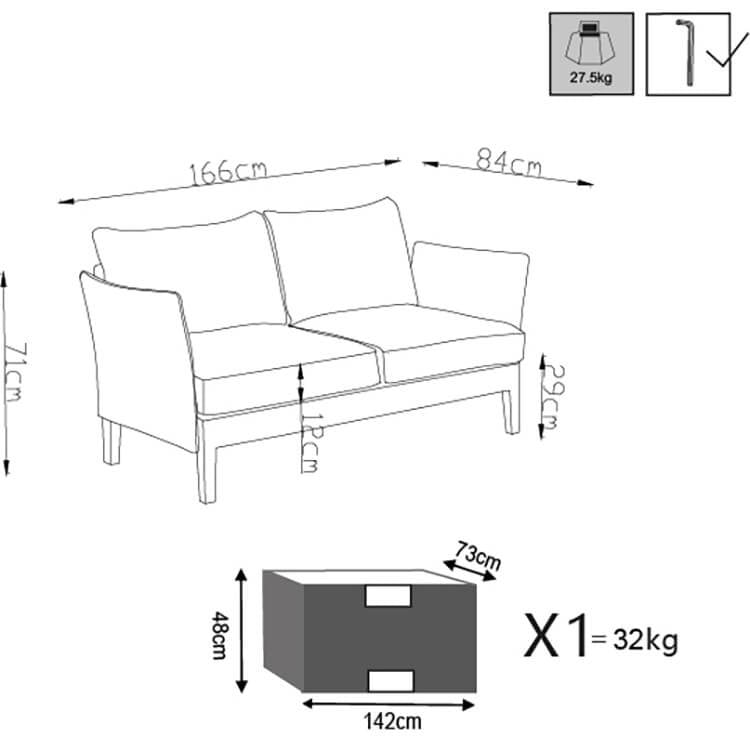 Salotto da Giardino 4 posti con Tavolino in Alluminio Textilene - LOVEL