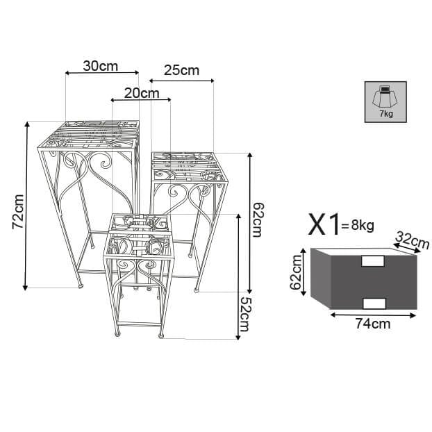 Set di 3 fioriere in stile provenzale in Acciaio cm 30x30x72 - VIRGIL