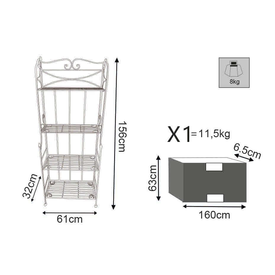Etagère 4 piani in Acciaio cm 61x32x156 - ERN