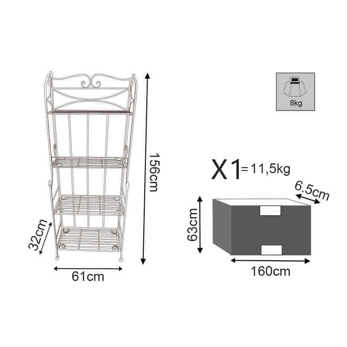 Etagère 4 piani in Acciaio cm 61x32x156 - ERN