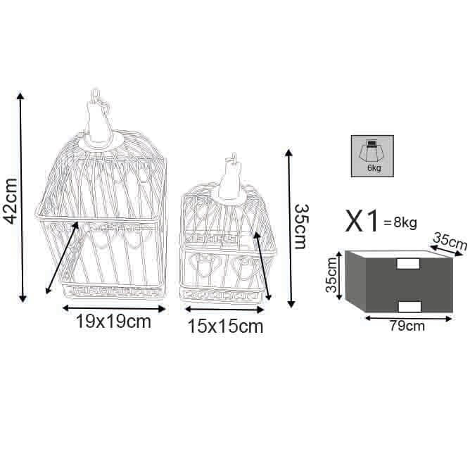 Set di 2 gabbie rettangolari in Acciaio cm 18 5x19x42 - HUBERT