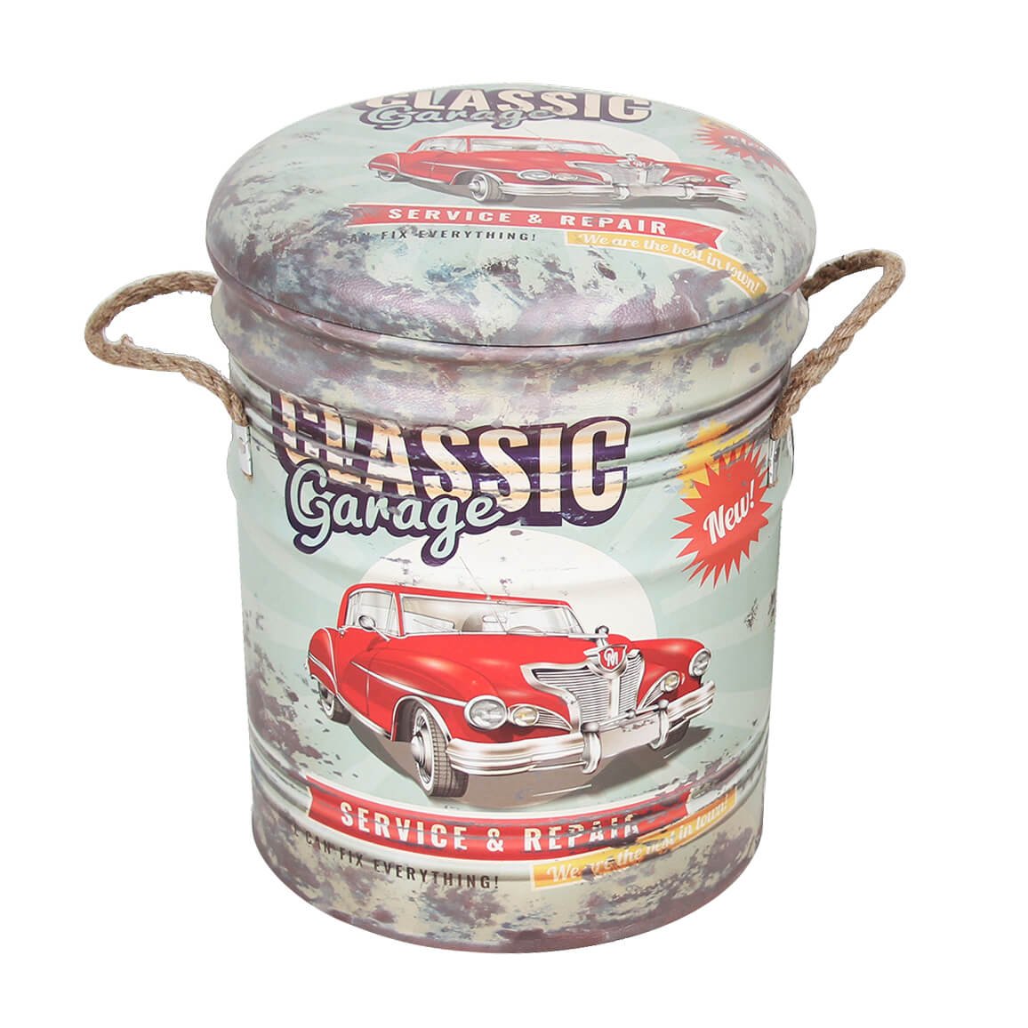 Set di 2 pouf contenitore Rotondo poggiapiedi in MDF PVC cm 30x30x38 - LENNY