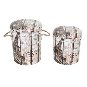 Set di 2 pouf contenitore Rotondo poggiapiedi in MDF PVC cm 30x30x38 - LENNY