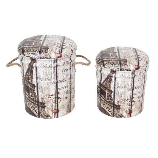 Set di 2 pouf contenitore Rotondo poggiapiedi in MDF PVC cm 30x30x38 - LENNY