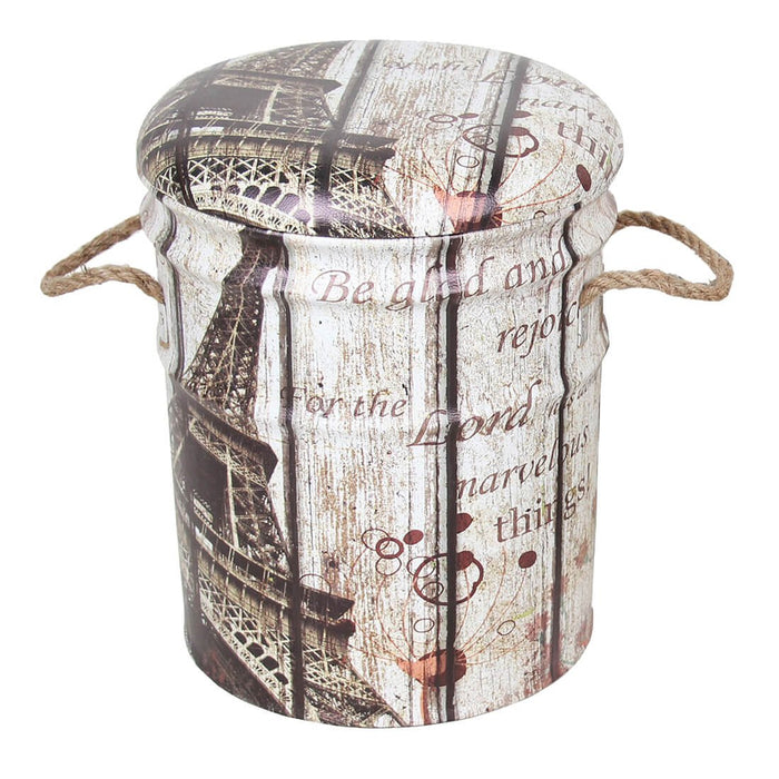 Set di 2 pouf contenitore Rotondo poggiapiedi in MDF PVC cm 30x30x38 - LENNY